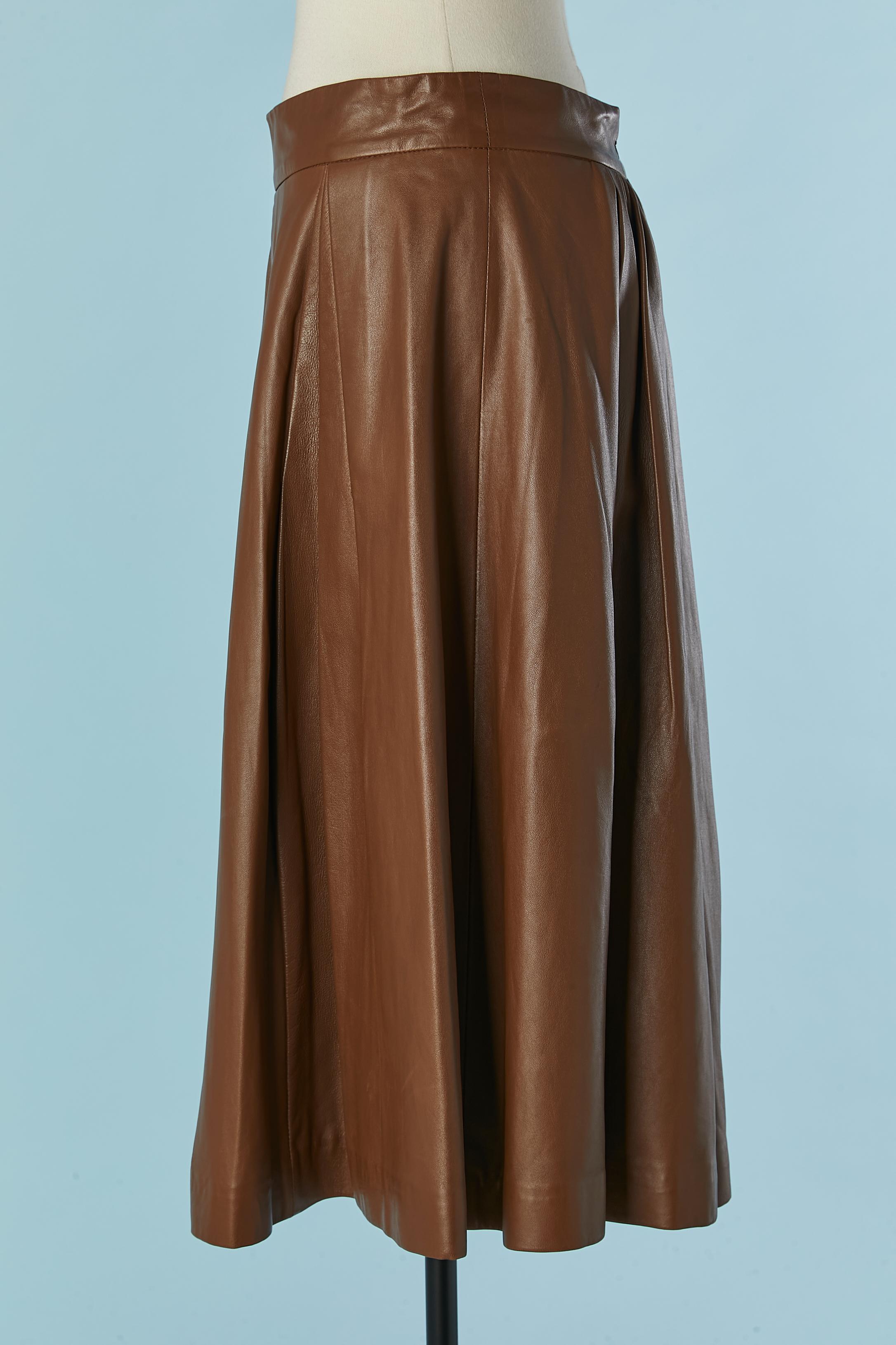 Women's Brown leather pleated skirt Yves Saint Laurent  For Sale