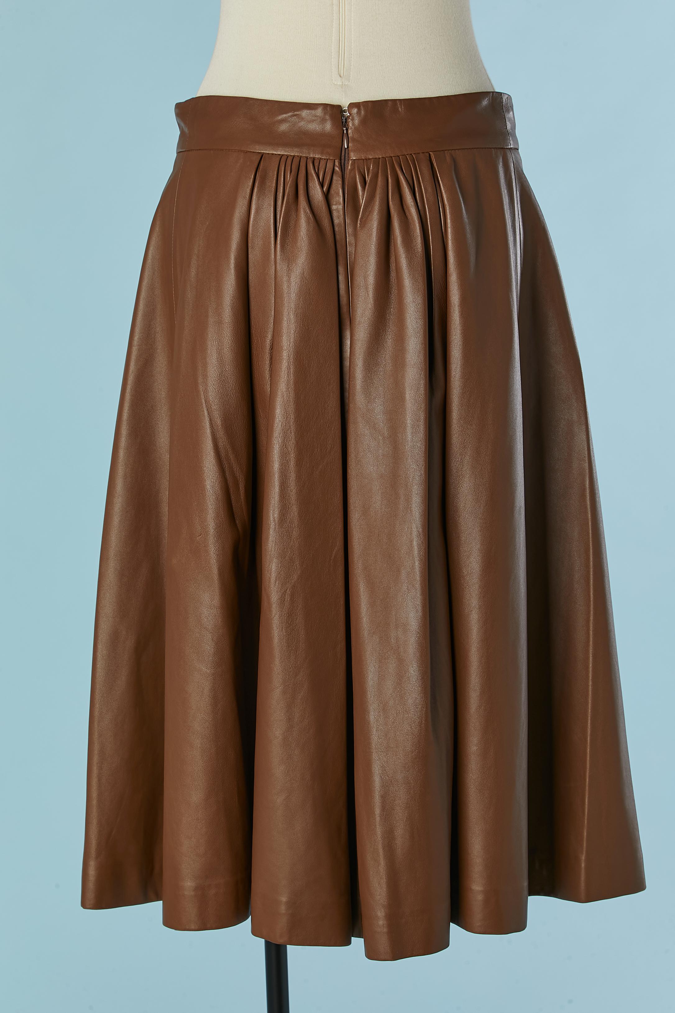 Brown leather pleated skirt Yves Saint Laurent  For Sale 1