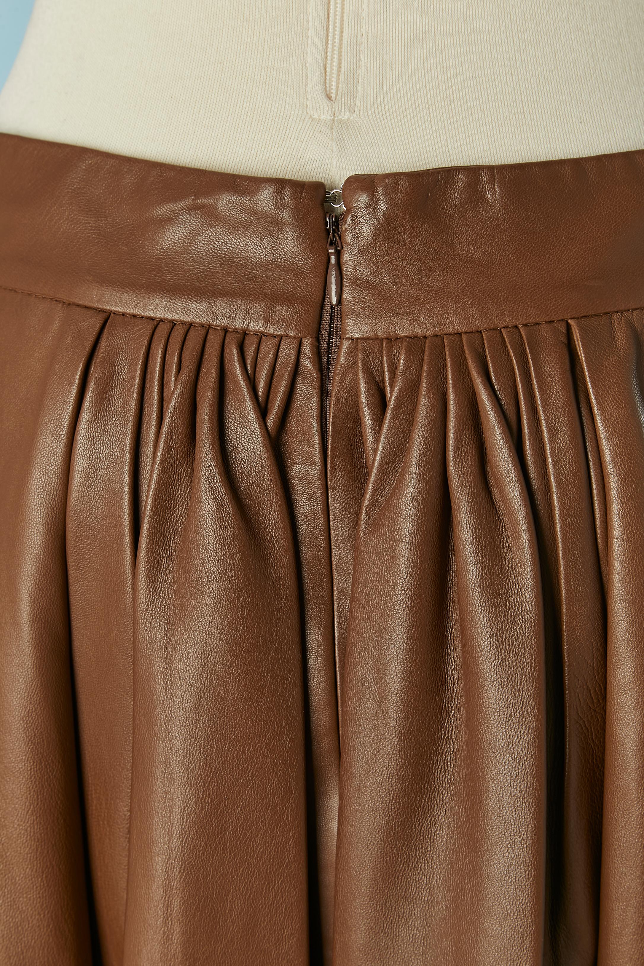 Brown leather pleated skirt Yves Saint Laurent  For Sale 2