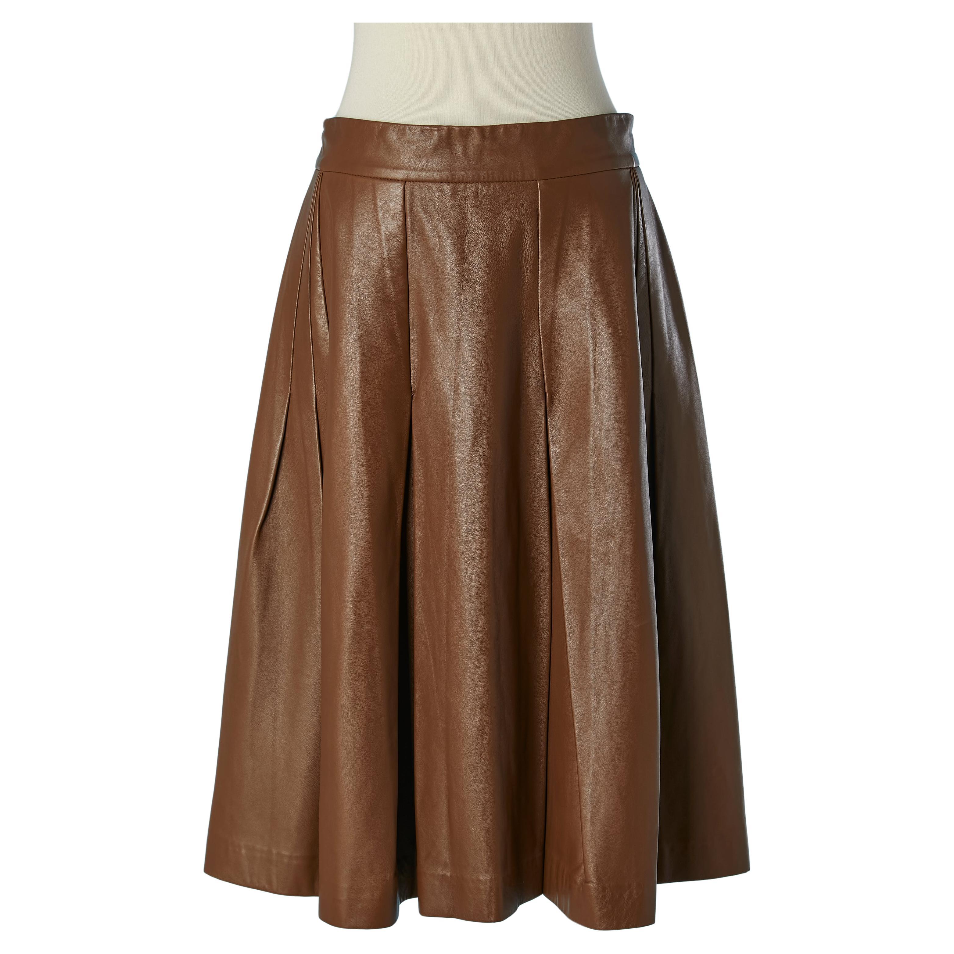 Brown leather pleated skirt Yves Saint Laurent  For Sale