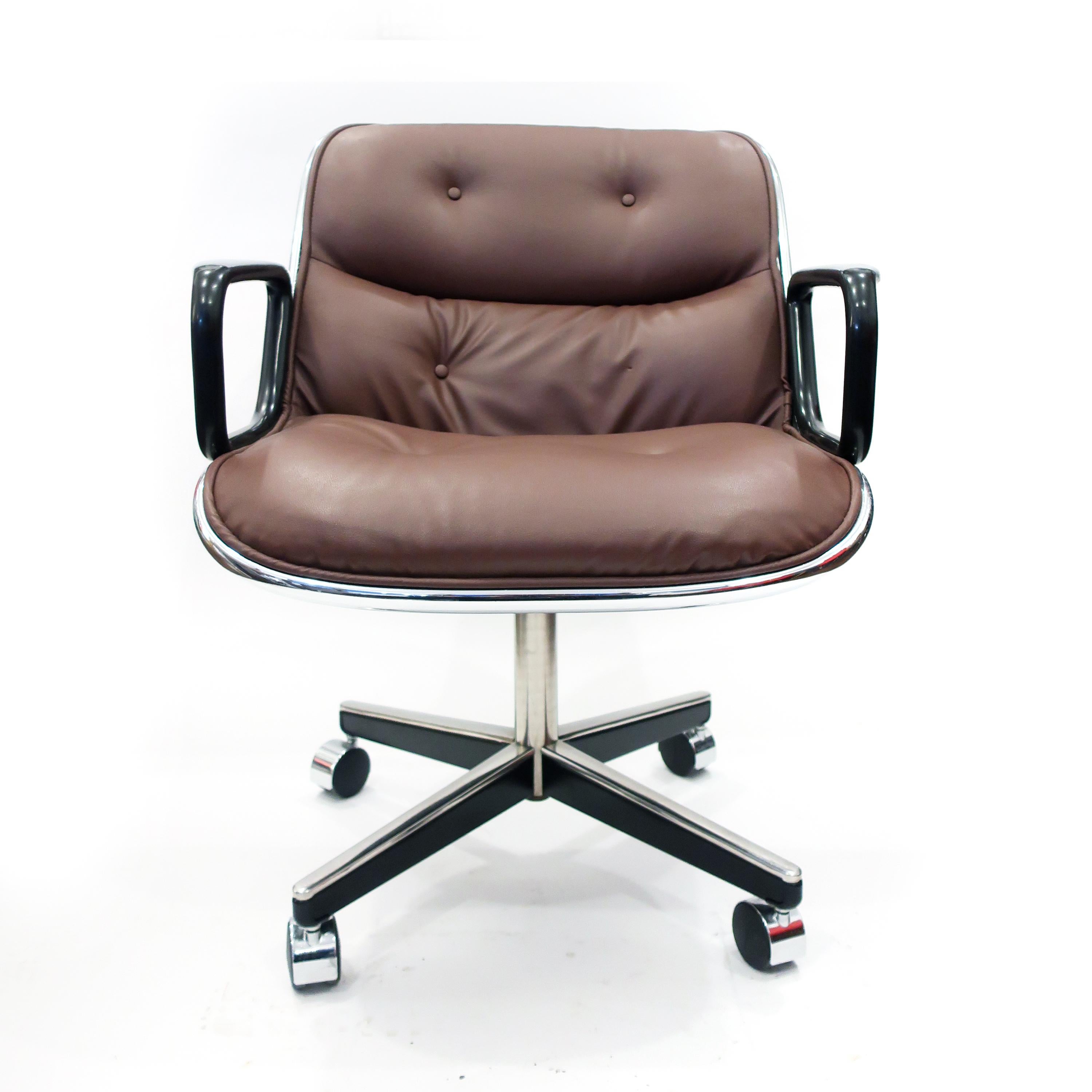 Mid-Century Modern Brown Leather Pollock Executive Armchair by Charles Pollock for Knoll