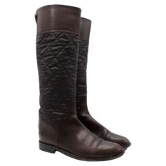 Chanel Brown Leather Quilted Long Riding Boots
