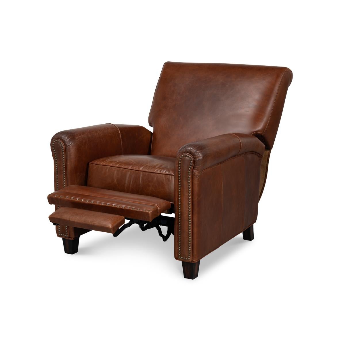 Sillón reclinable de cuero marrón clásico estadounidense en venta