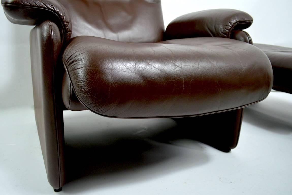 Brown Leather Reclining Lounge Chair and Ottoman by De Sede 4