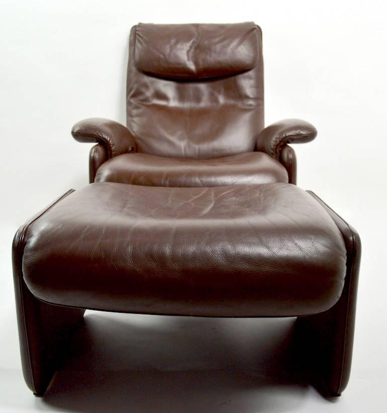 Brown Leather Reclining Lounge Chair and Ottoman by De Sede 5