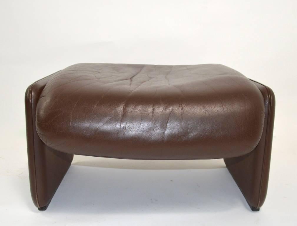 Swiss Brown Leather Reclining Lounge Chair and Ottoman by De Sede