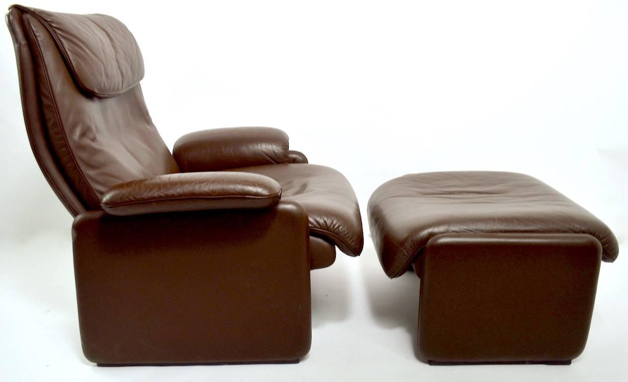 20th Century Brown Leather Reclining Lounge Chair and Ottoman by De Sede