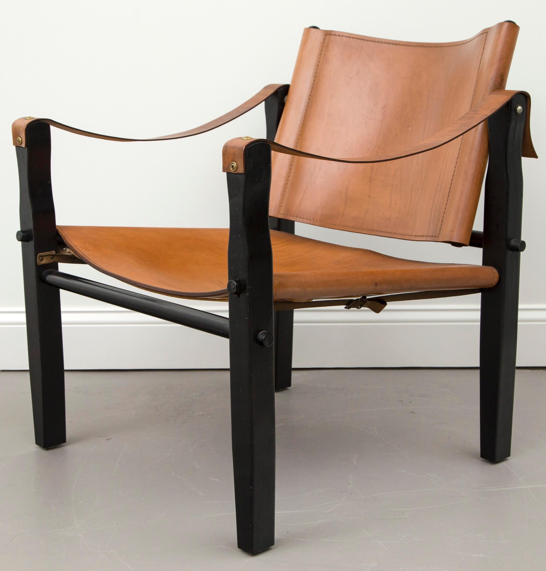 North American Brown Leather Safari Chair by Folding Furniture Co.