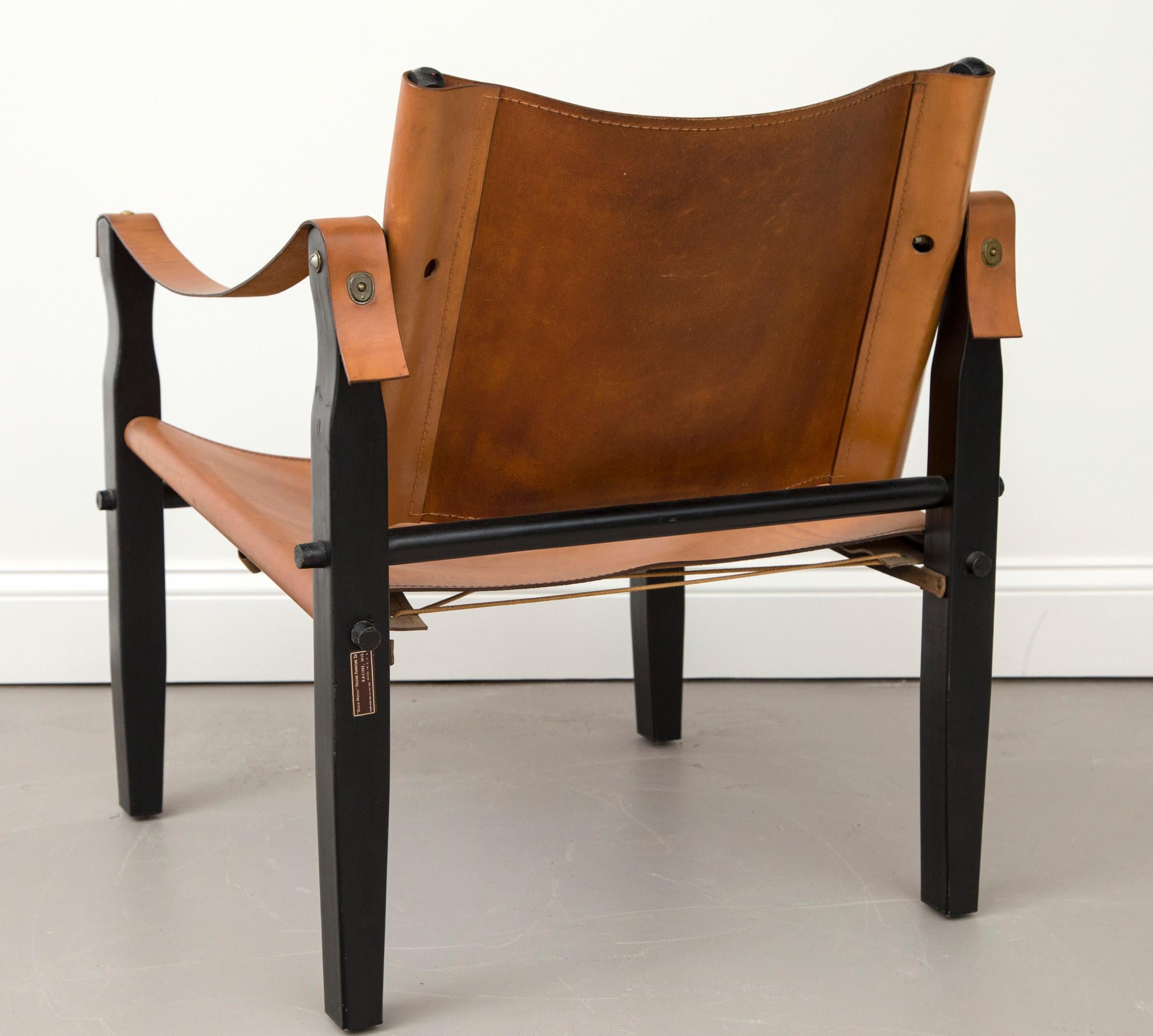 20th Century Brown Leather Safari Chair by Folding Furniture Co.