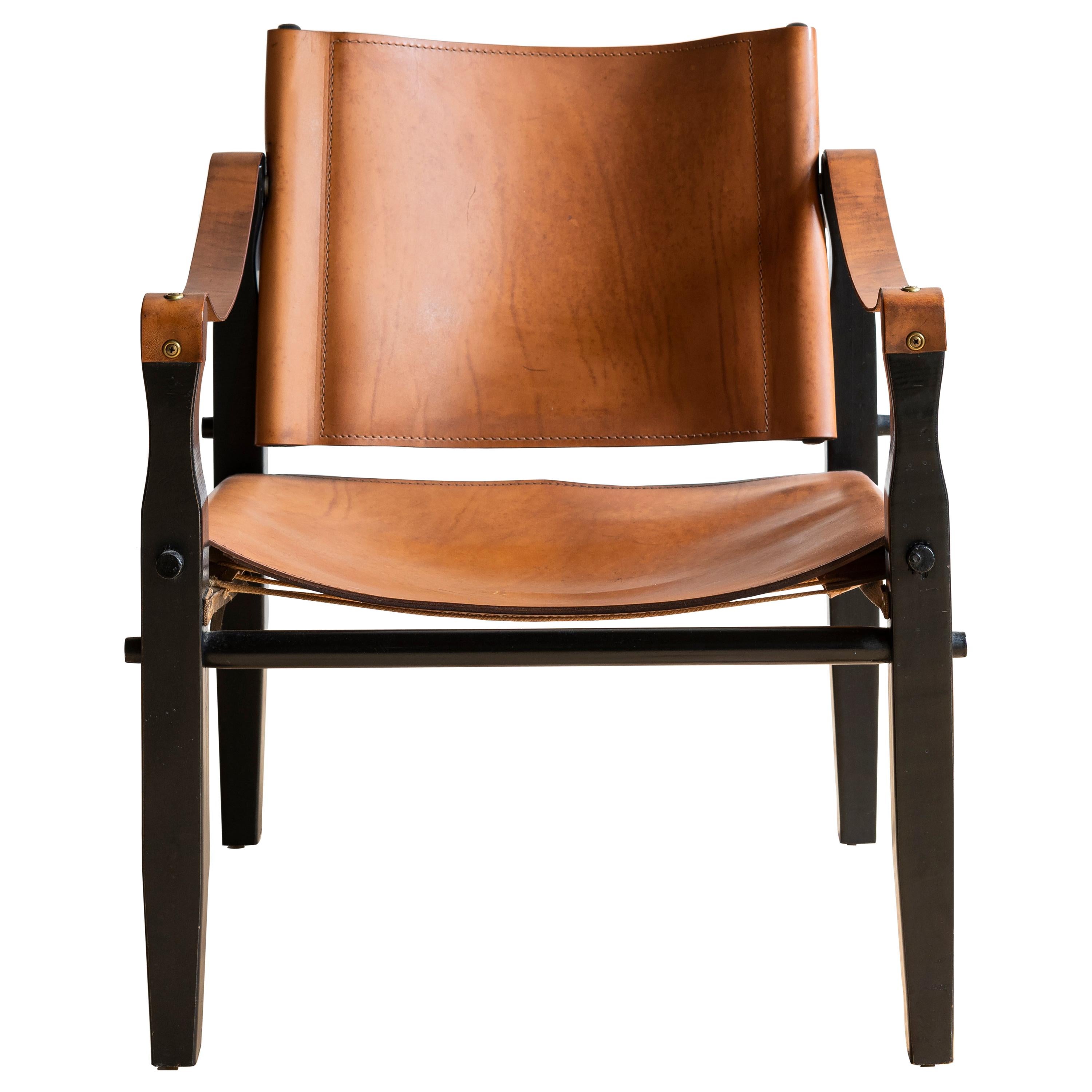 Brown Leather Safari Chair by Folding Furniture Co.