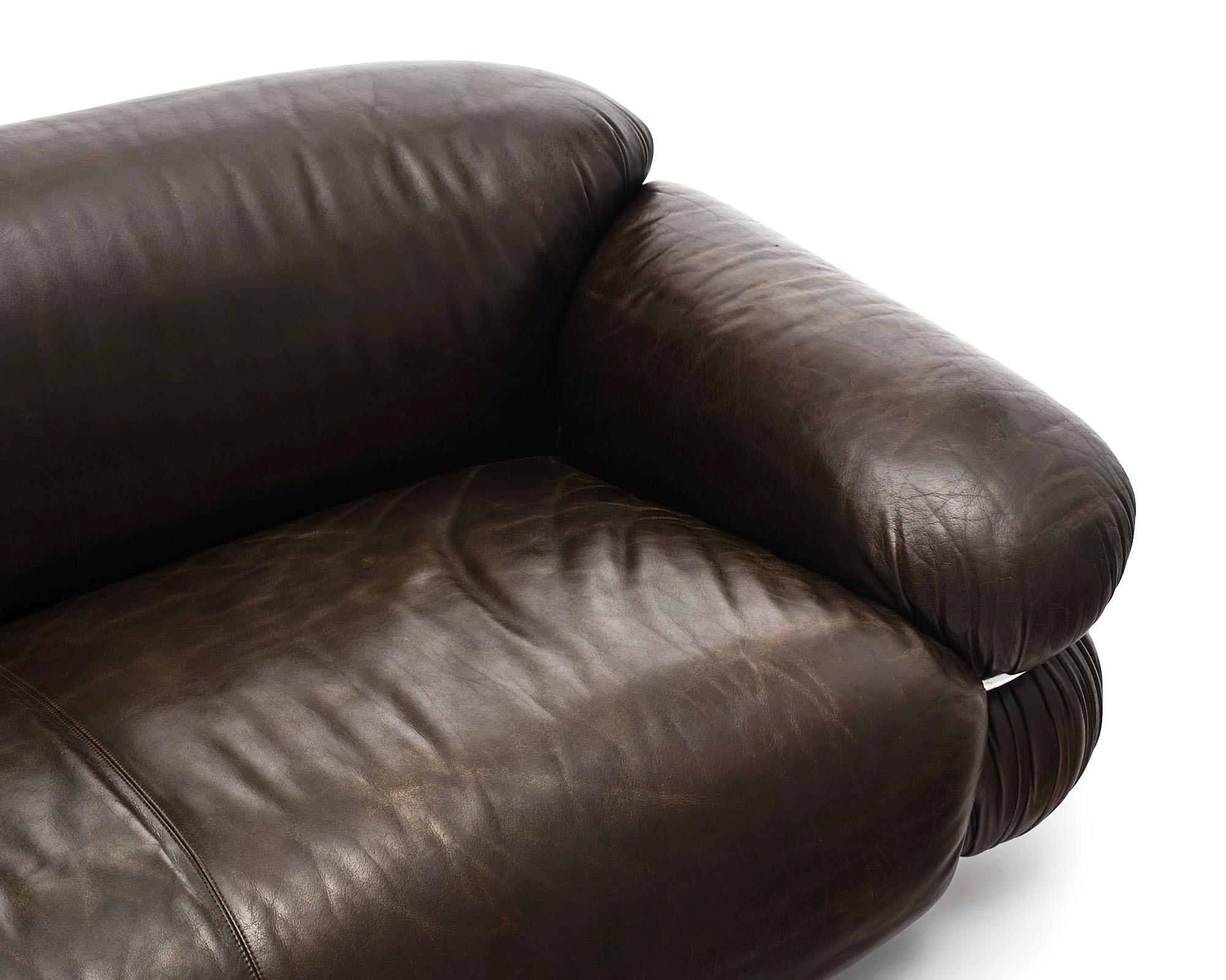 Modern Brown Leather Sesann Sofa by Gianfranco Frattini for Cassina For Sale