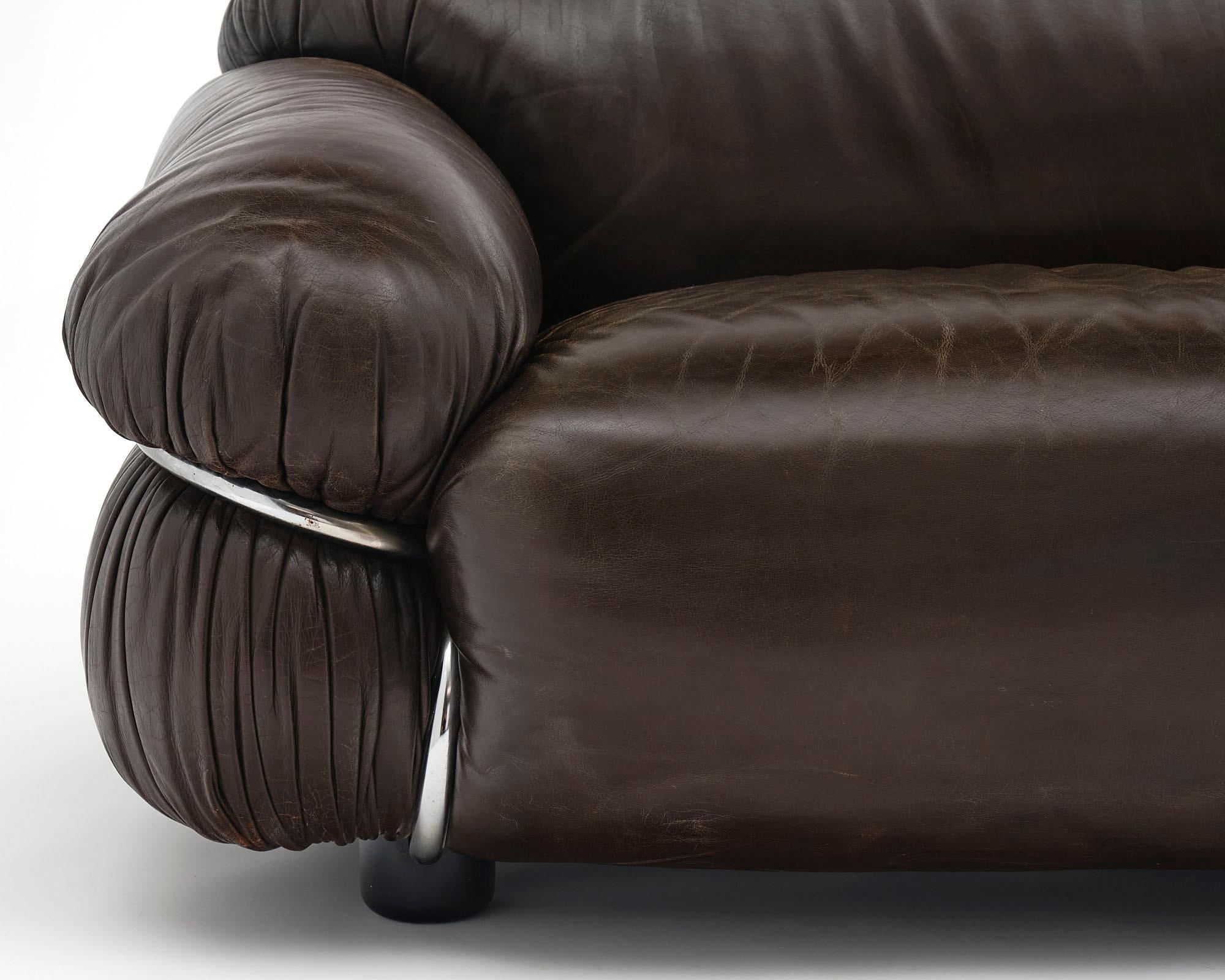 Late 20th Century Brown Leather Sesann Sofa by Gianfranco Frattini for Cassina For Sale