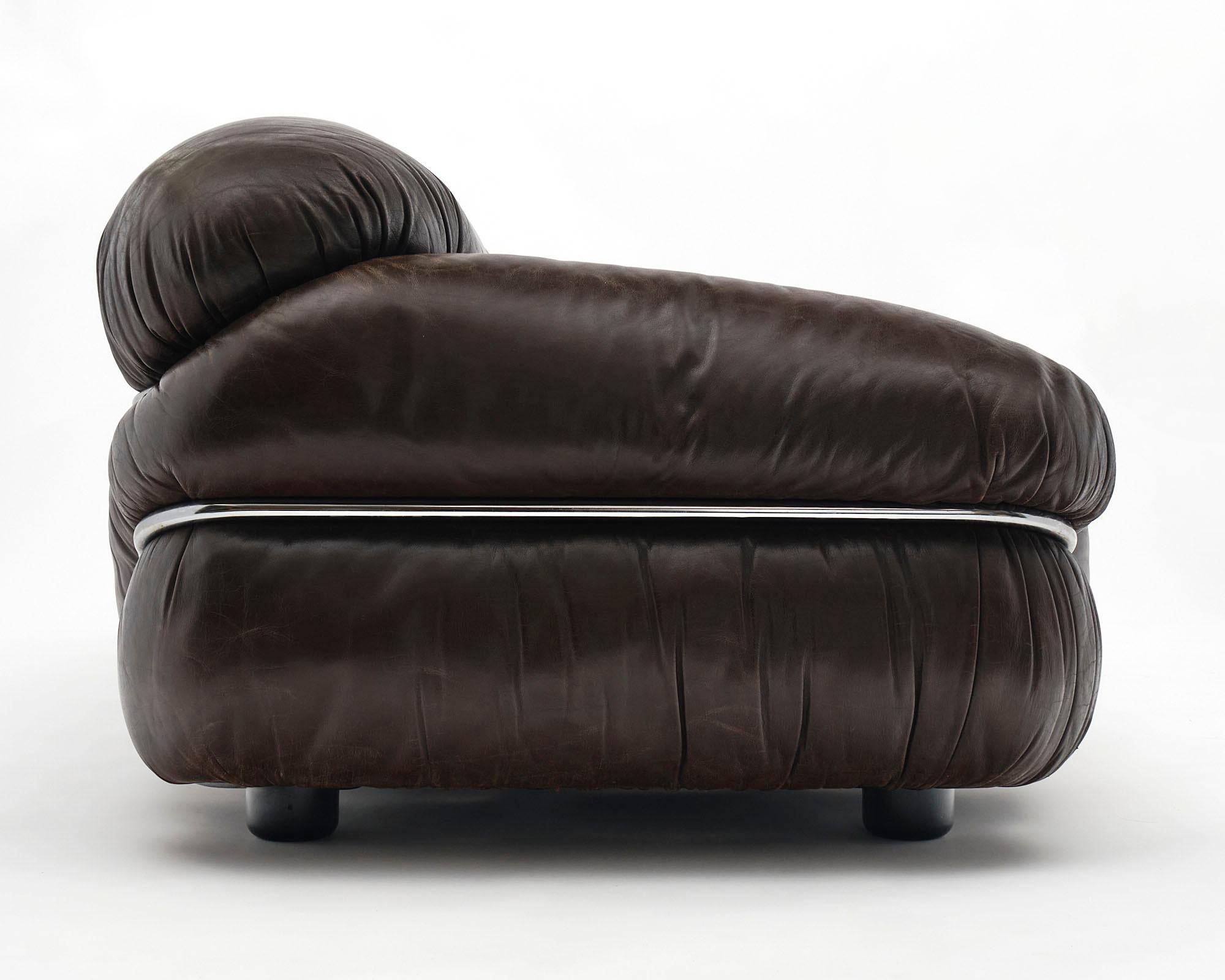 Brown Leather Sesann Sofa by Gianfranco Frattini for Cassina For Sale 1