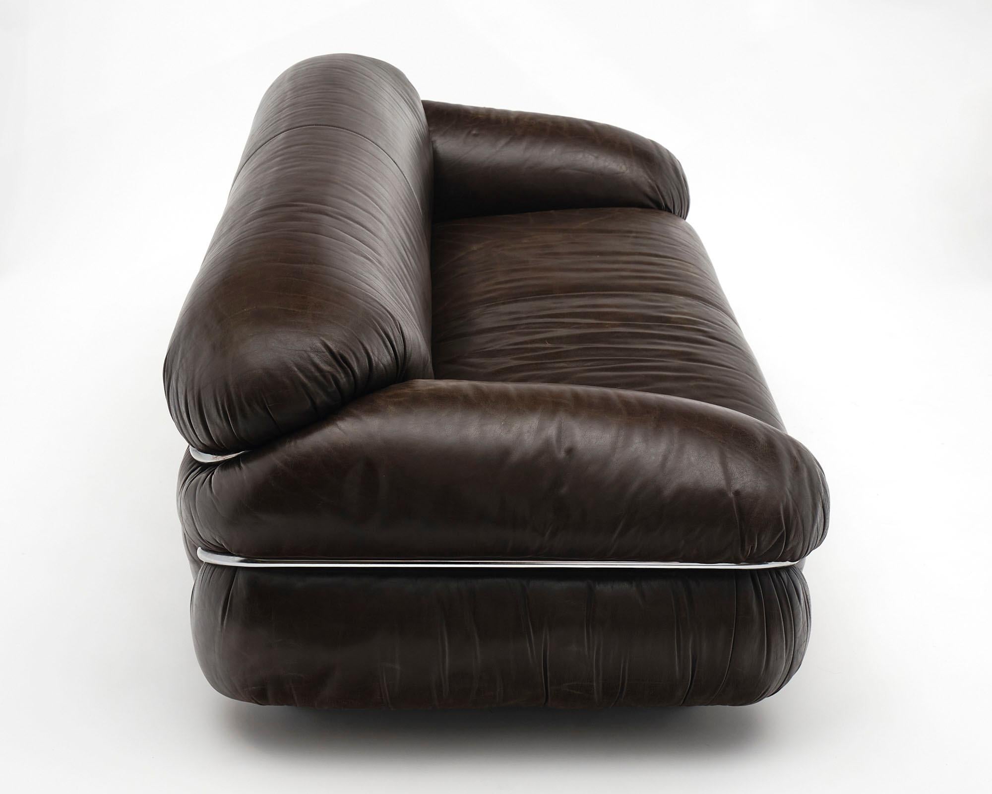 Brown Leather Sesann Sofa by Gianfranco Frattini for Cassina For Sale 2