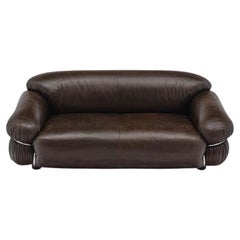 Brown Leather Sesann Sofa by Gianfranco Frattini for Cassina