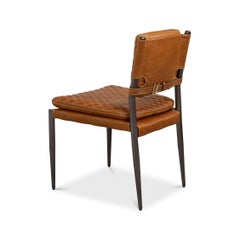 Brown Leather Side Chair with Metal Frame