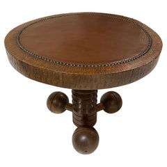 Brown Leather Side Table by Charles Dudouyt, France, Midcentury