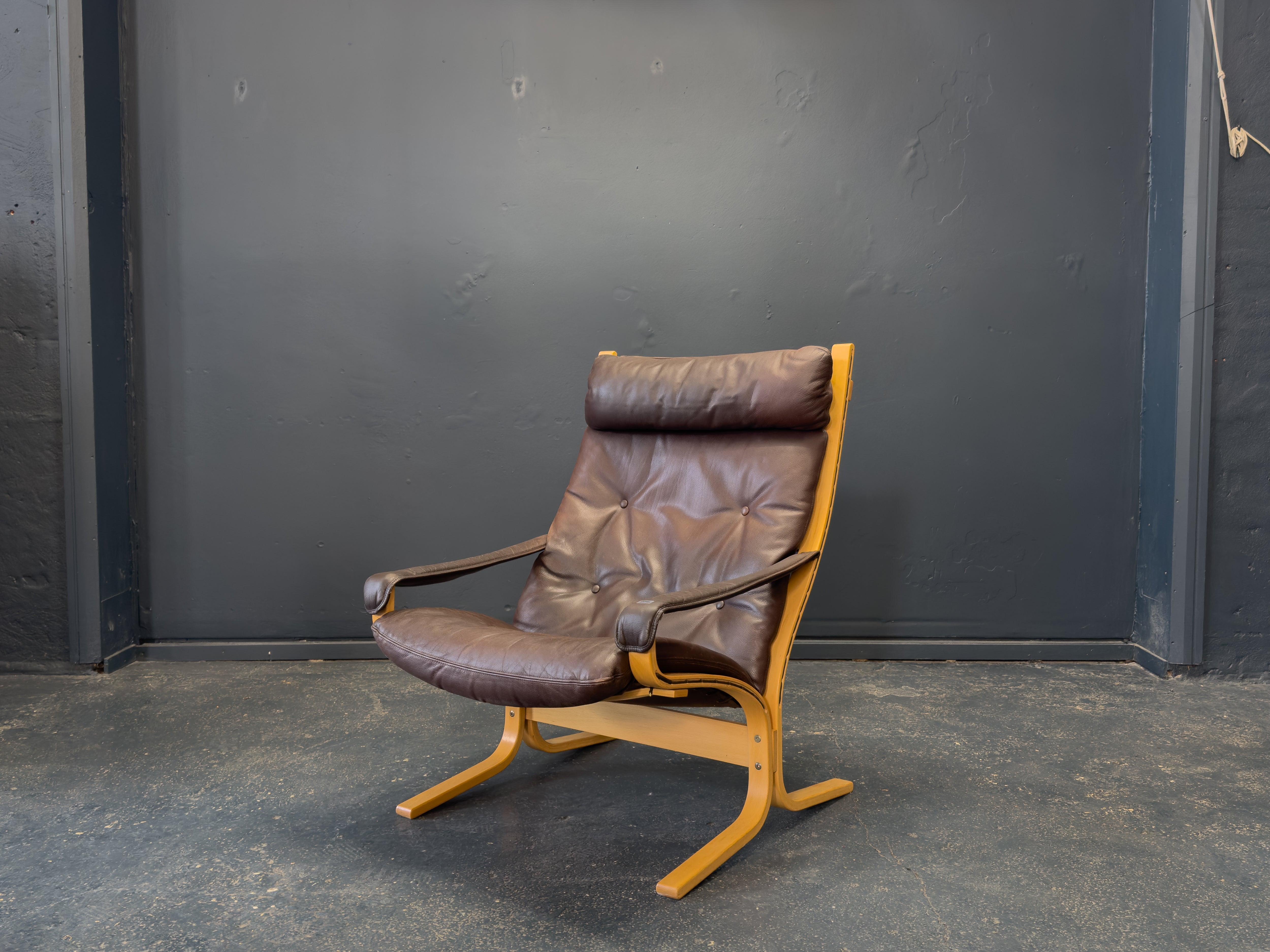 Danish Brown Leather Siesta Chair by Ingmar Relling For Sale