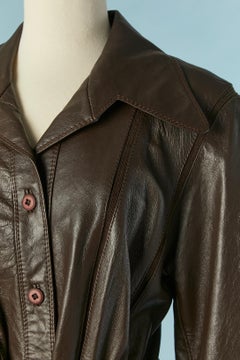Brown leather single-breasted coat IMPERIAL Circa 1970's