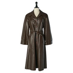 Brown leather single-breasted coat IMPERIAL Circa 1970's