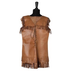 Brown leather sleeveless top with laces and fringes