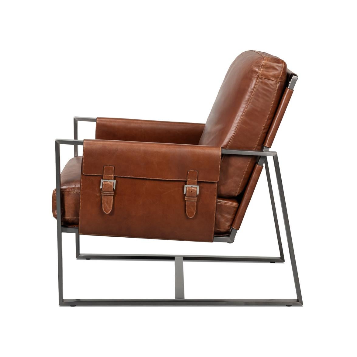 Industriel Chaise d'appoint en cuir Brown en vente