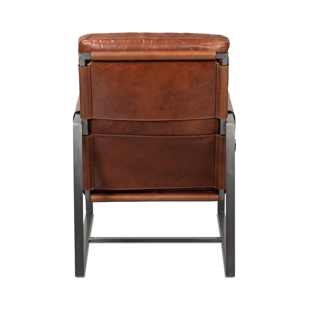 Asiatique Chaise d'appoint en cuir Brown en vente