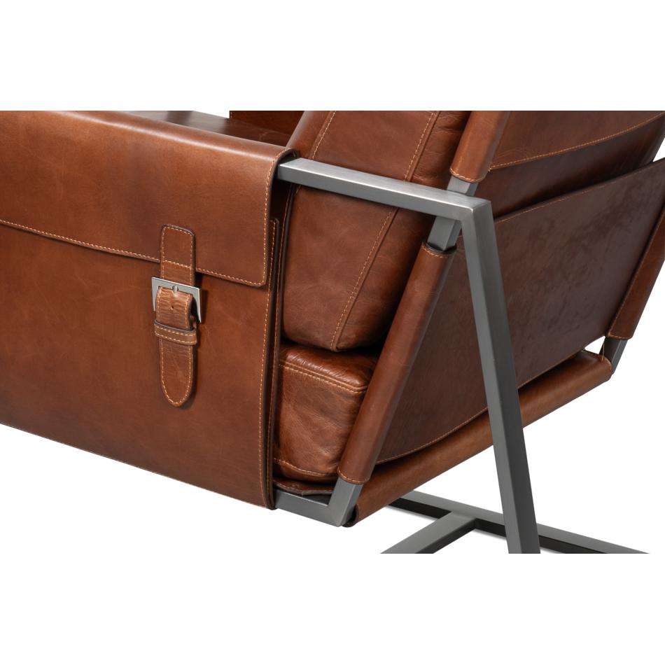 Chaise d'appoint en cuir Brown en vente 1