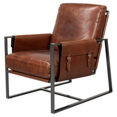 Brown Leather Sling Accent Chair