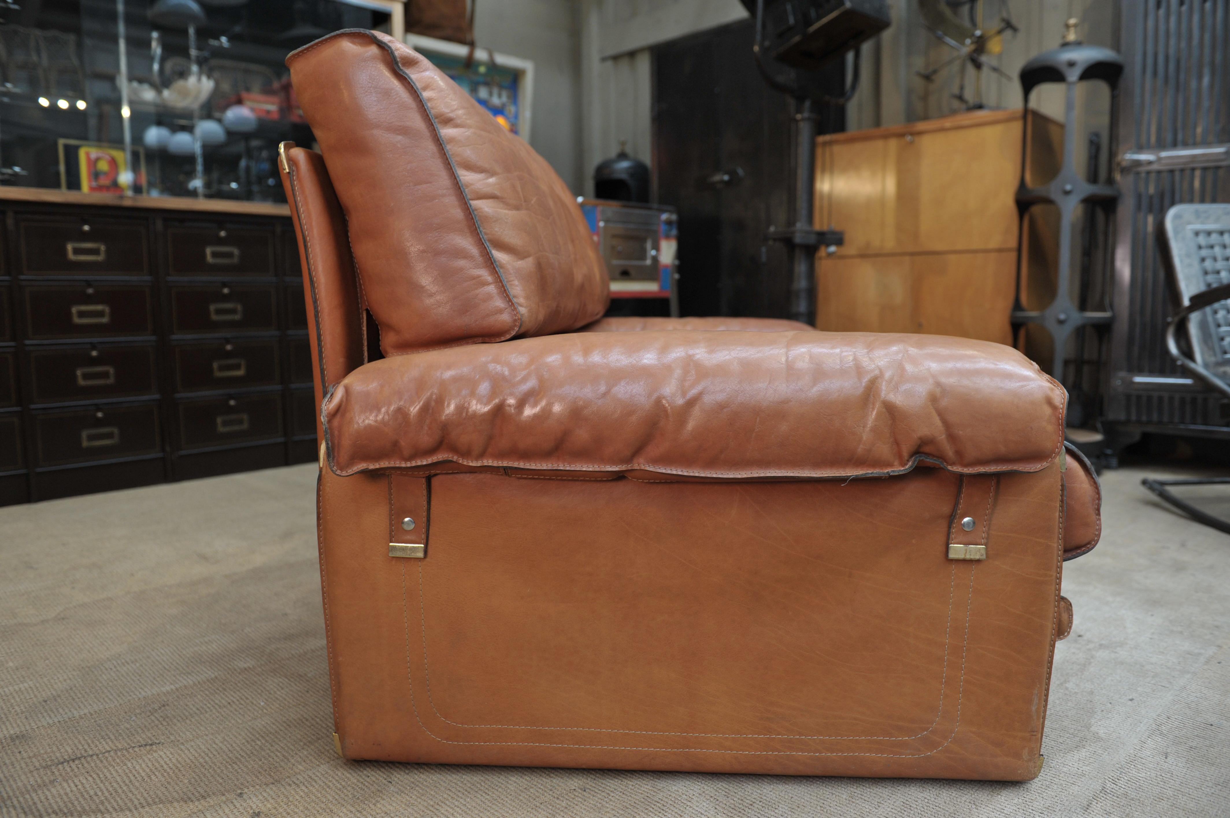 Cuir Canapé en cuir marron de Marco Milicich pour Baxter Arcon, 1970 en vente