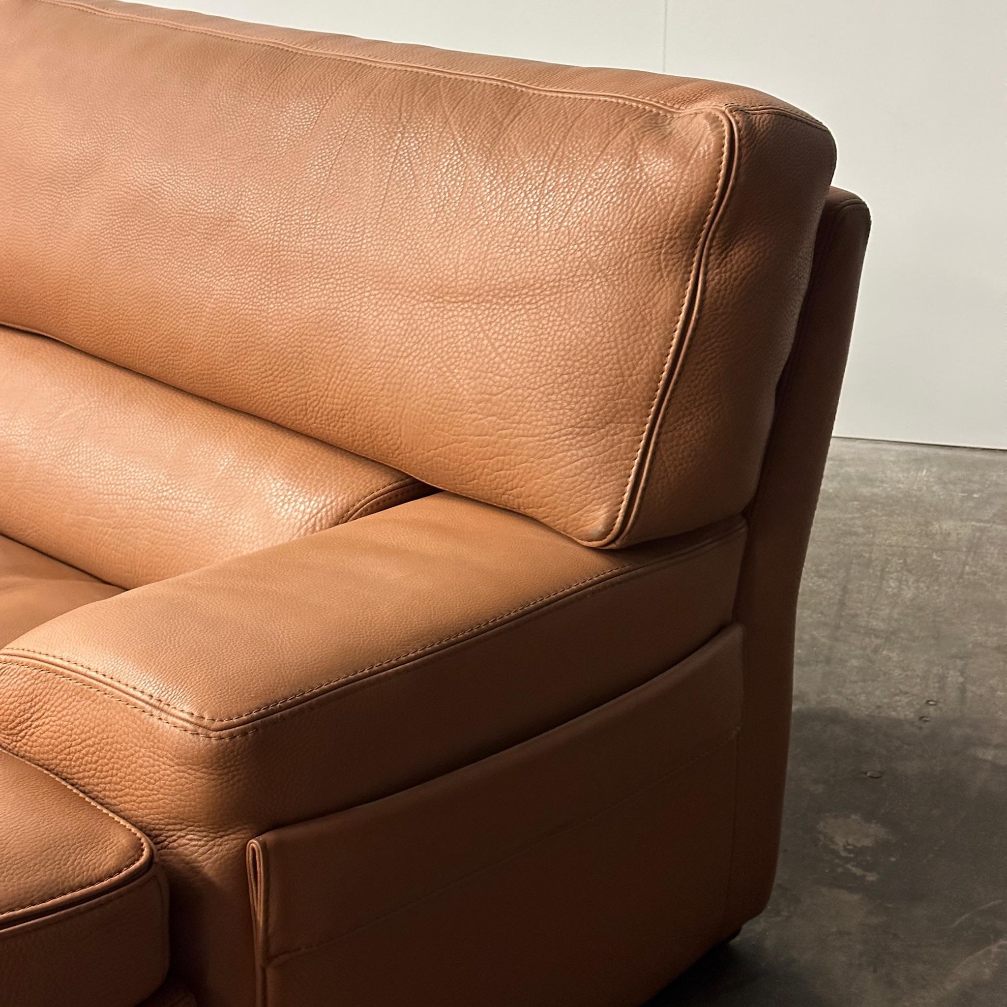 French Brown Leather Sofa by Roche Bobois