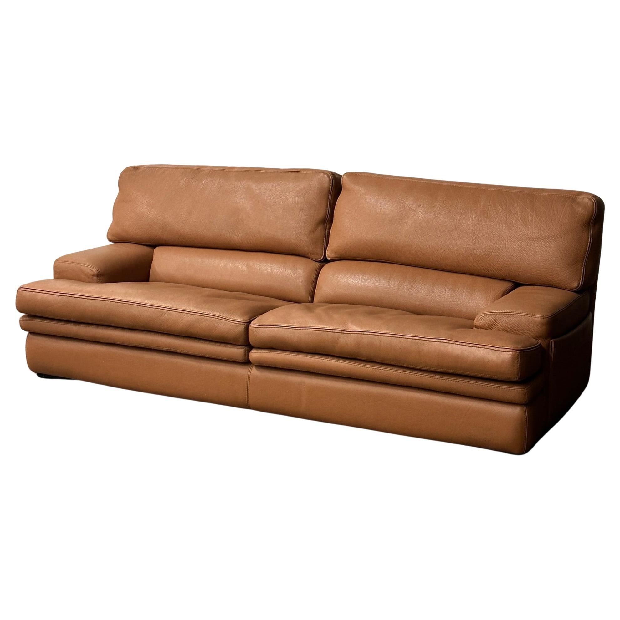Brown Leather Sofa by Roche Bobois