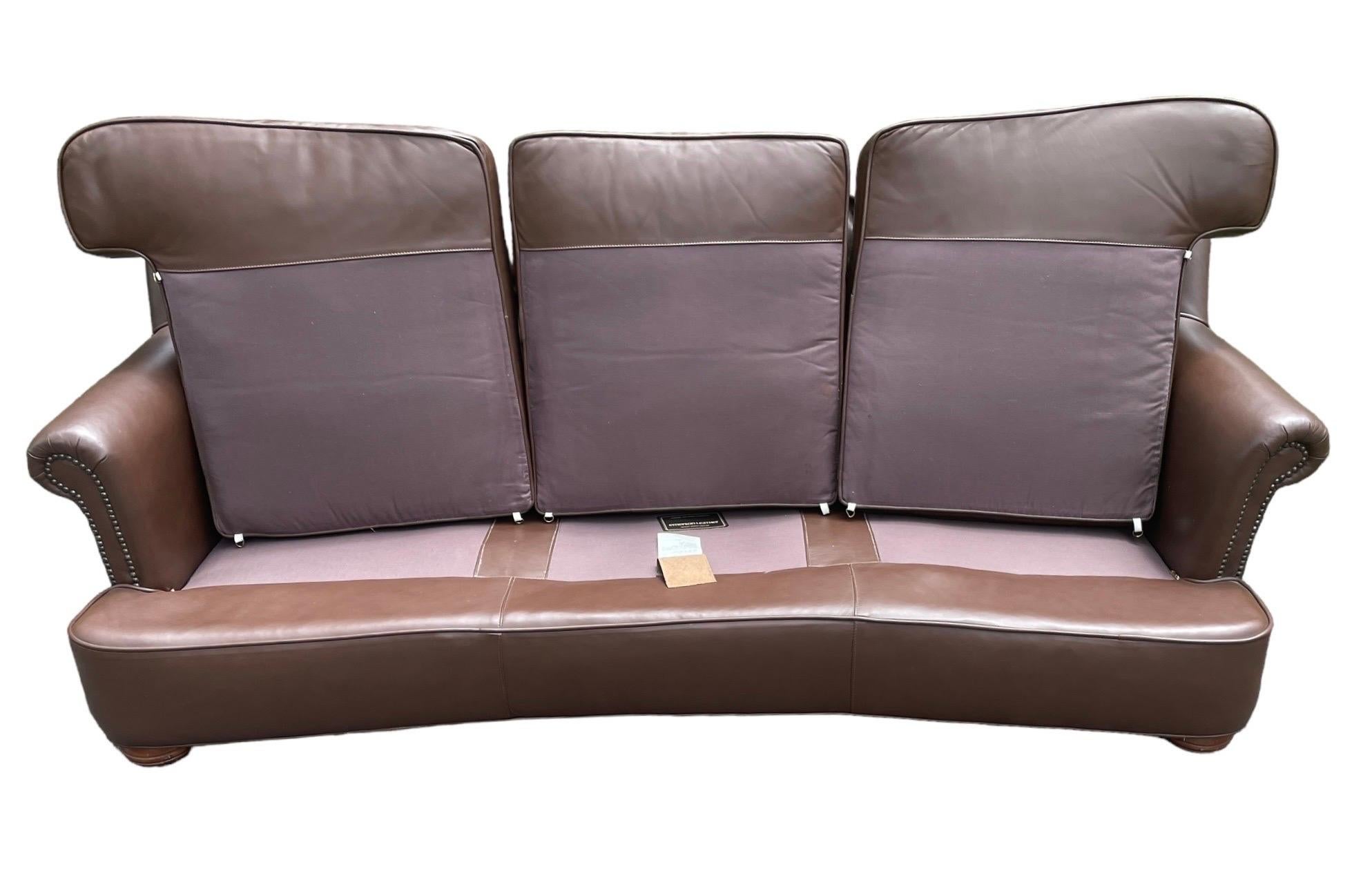 Brown Leather Sofa Couch Vintage Chocolate Leather 3 Person Sofa For Sale 4