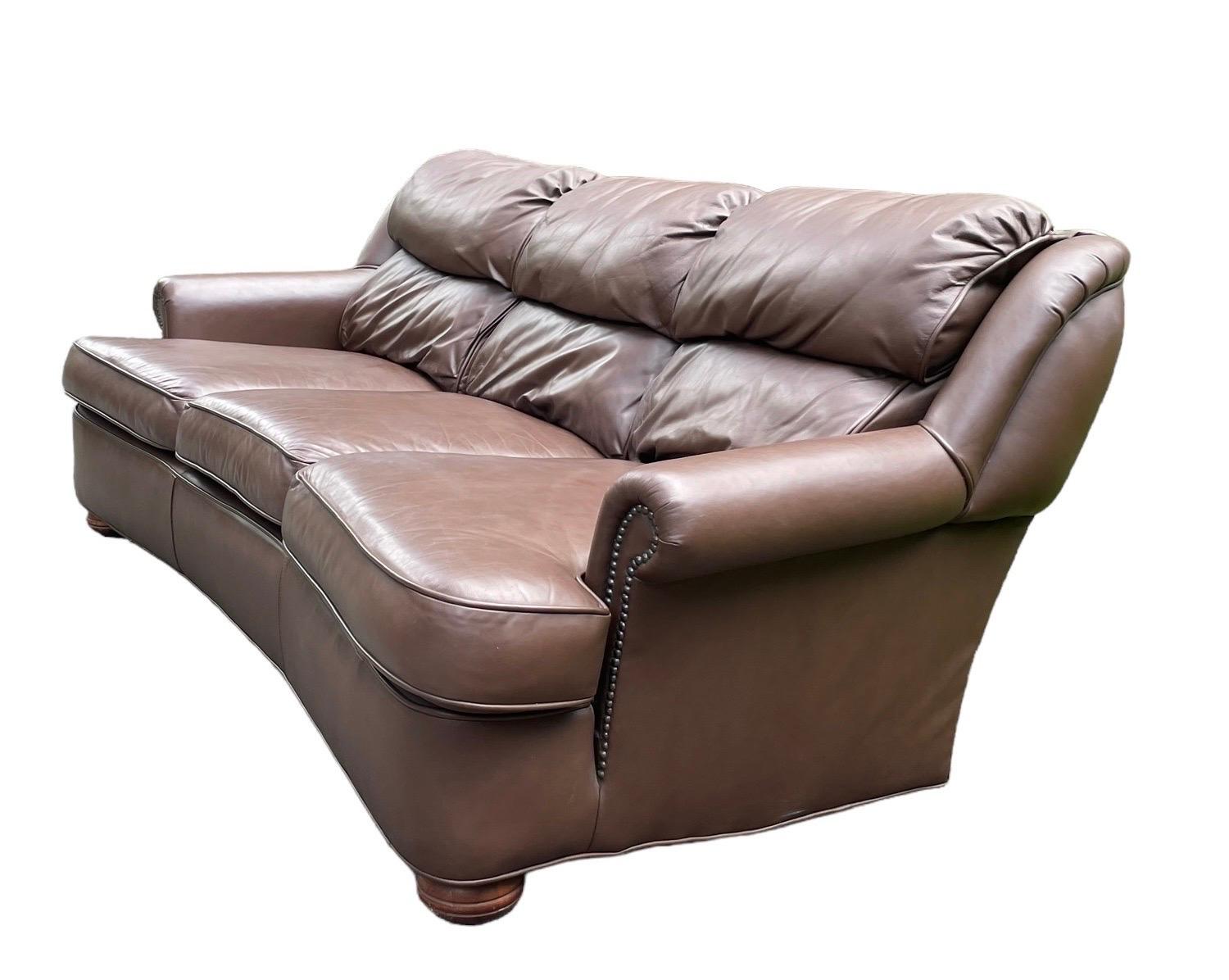 Brown Leather Sofa Couch Vintage Chocolate Leather 3 Person Sofa For Sale 1