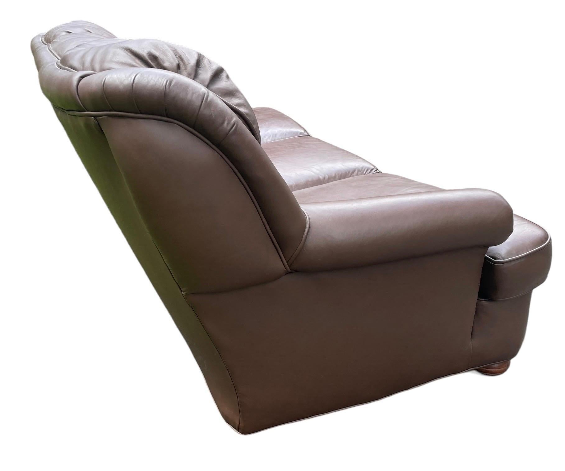 Brown Leather Sofa Couch Vintage Chocolate Leather 3 Person Sofa For Sale 2