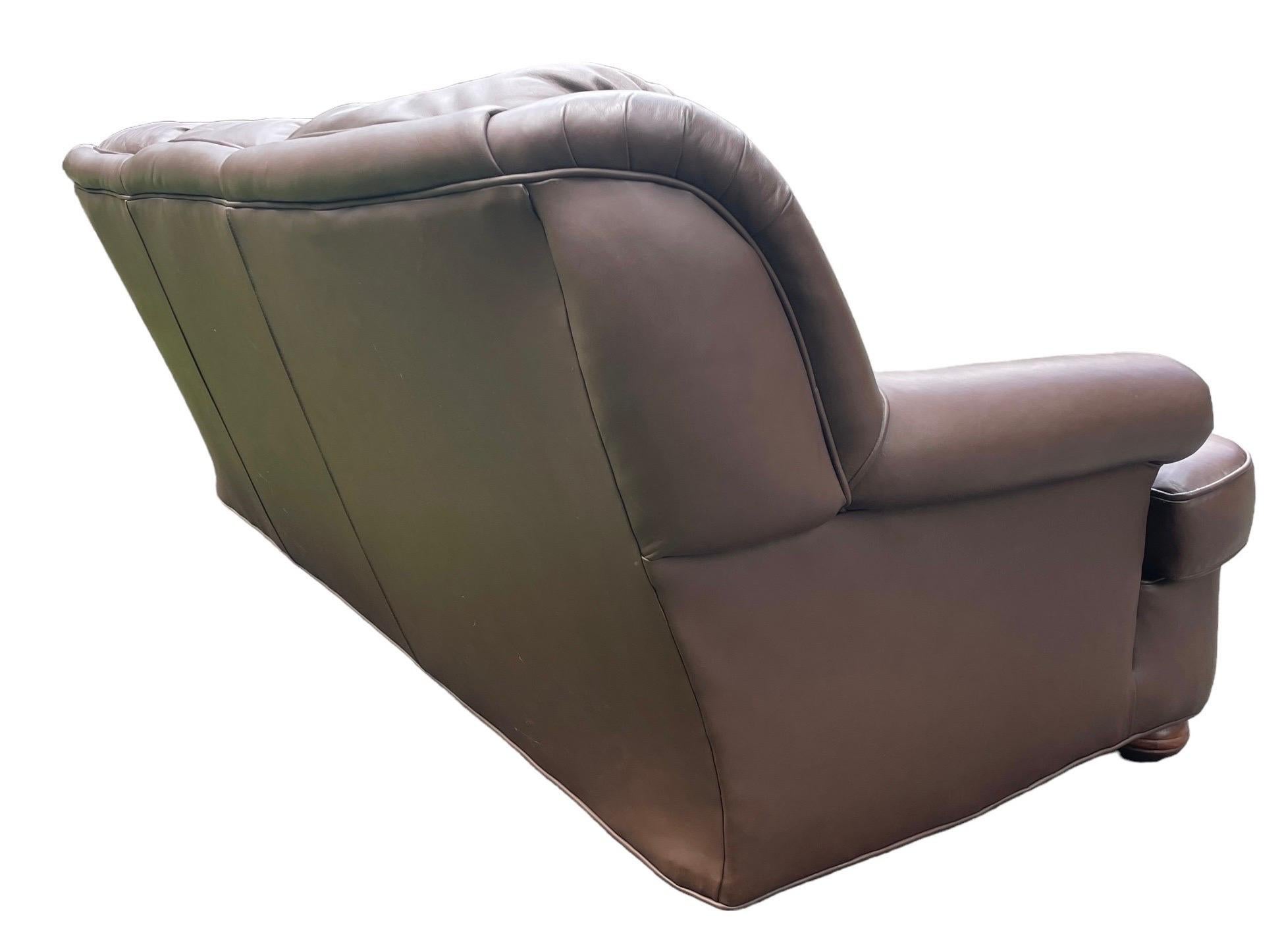 Brown Leather Sofa Couch Vintage Chocolate Leather 3 Person Sofa For Sale 3