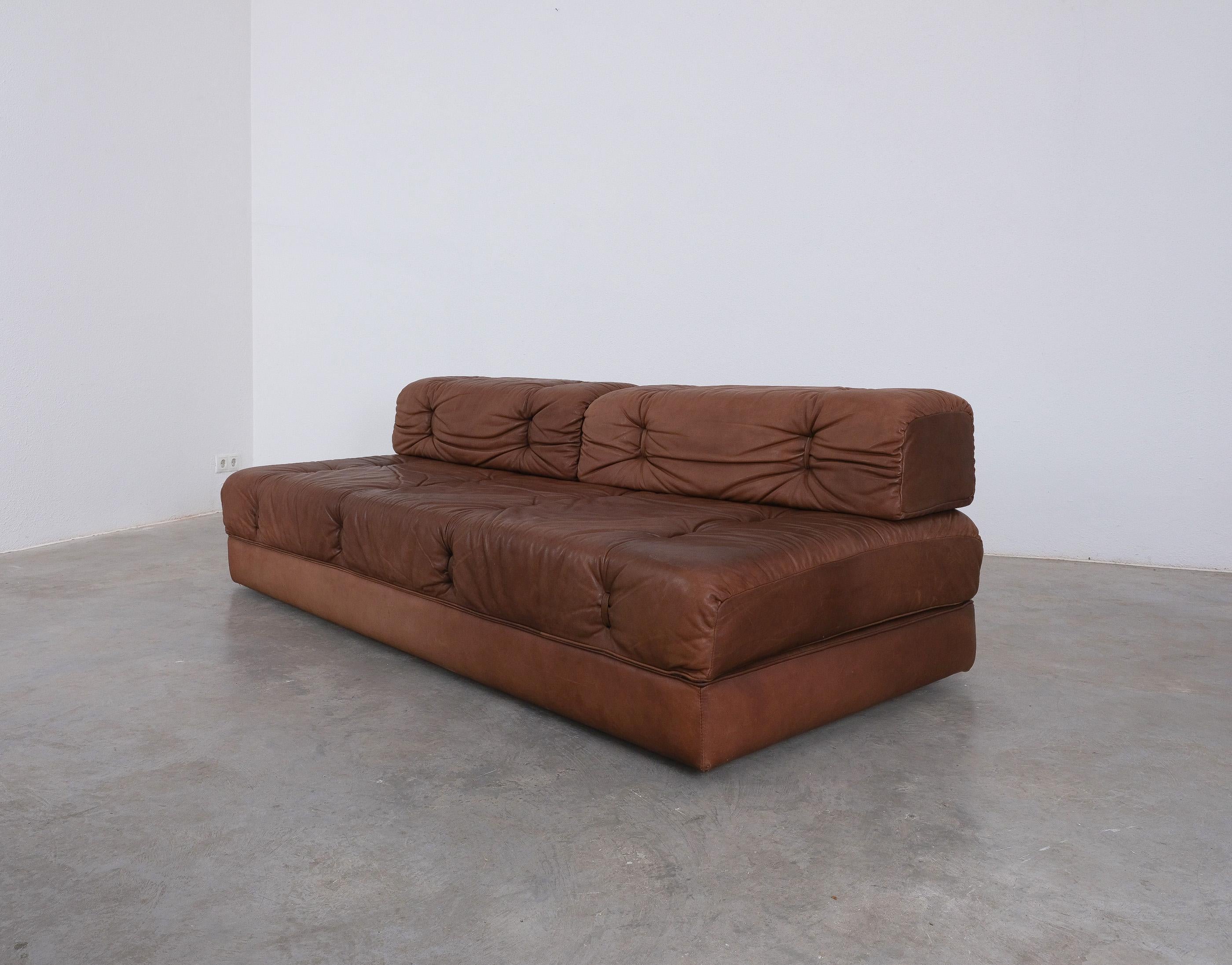 Mid-Century Modern Brown Leather Sofa Karl Wittmann Atrium, Austria 1970 For Sale