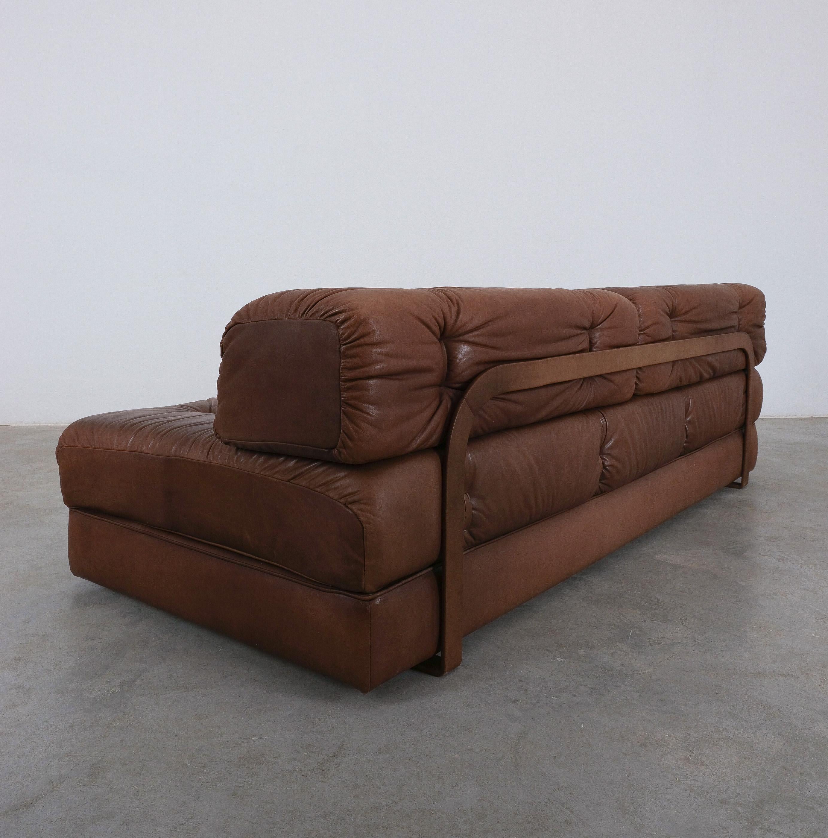 Austrian Brown Leather Sofa Karl Wittmann Atrium, Austria 1970 For Sale