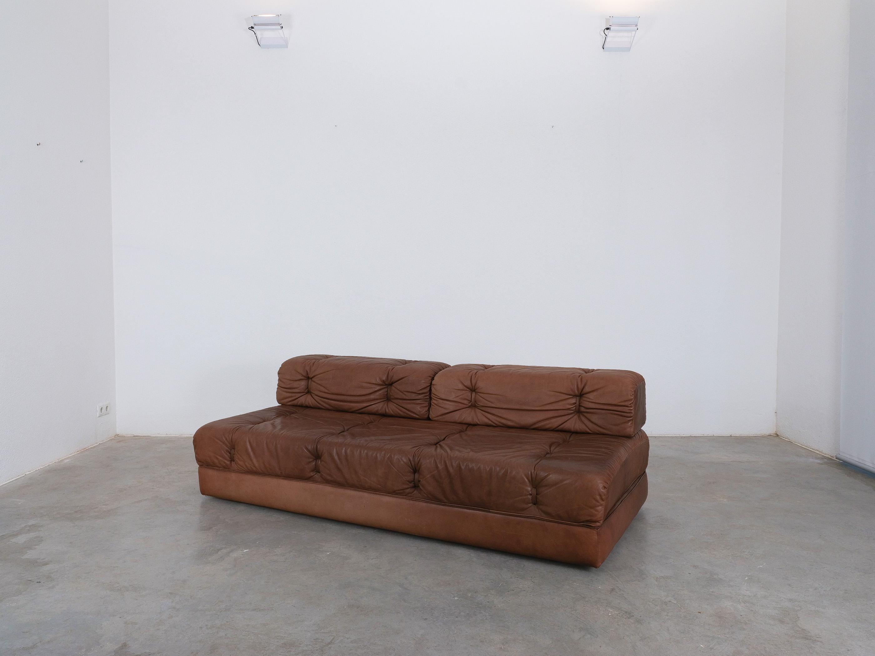 Late 20th Century Brown Leather Sofa Karl Wittmann Atrium, Austria 1970 For Sale