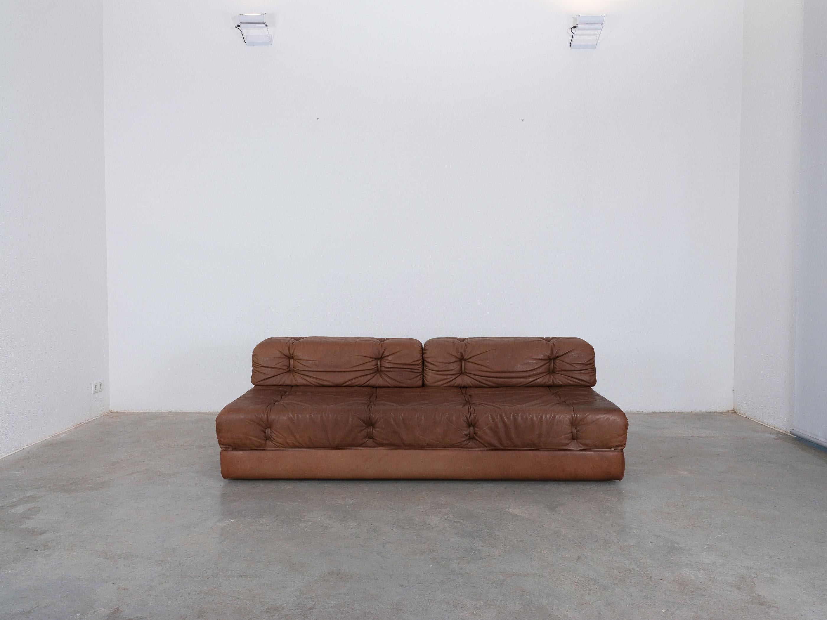 Steel Brown Leather Sofa Karl Wittmann Atrium, Austria 1970 For Sale