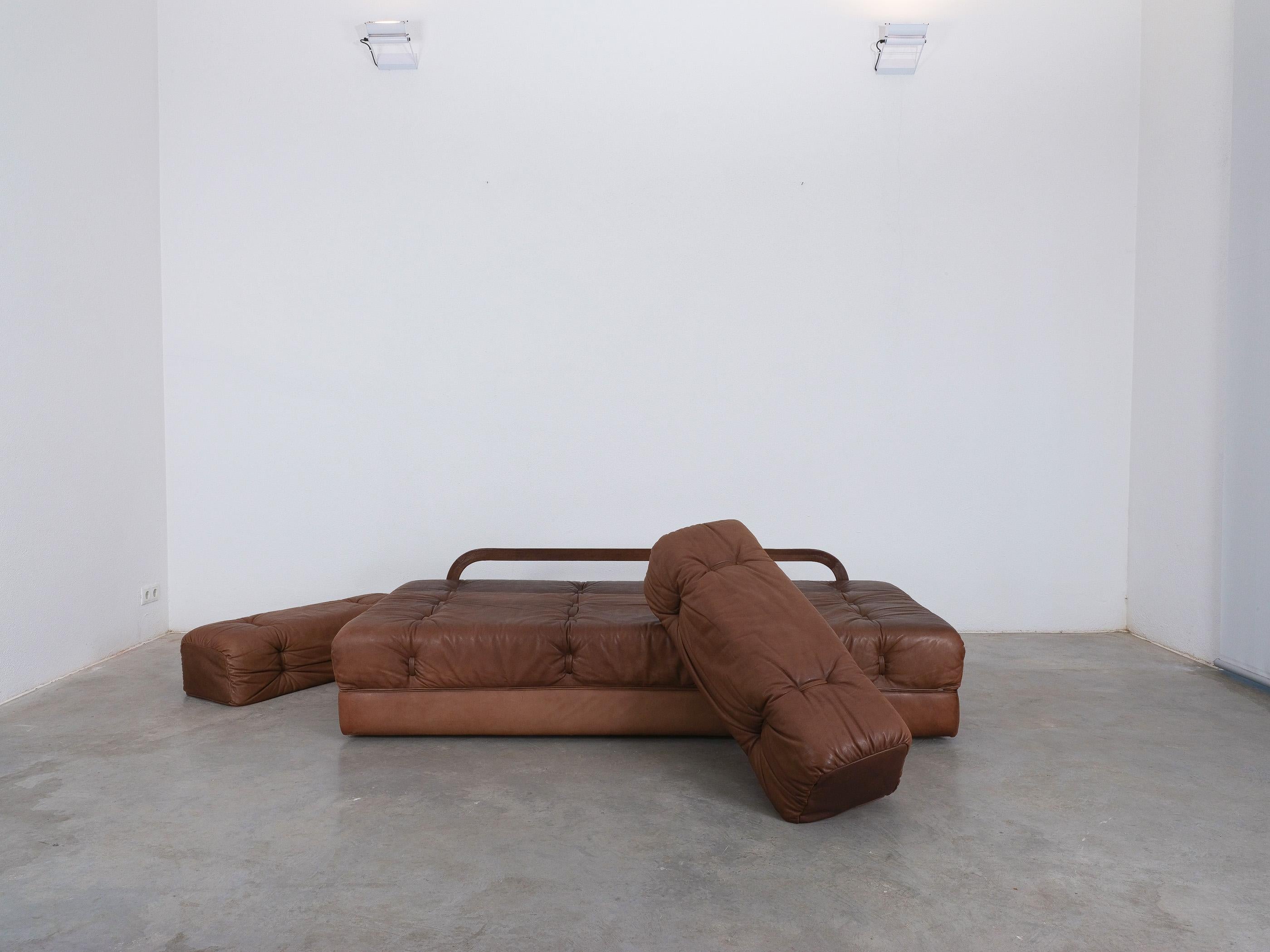 Brown Leather Sofa Karl Wittmann Atrium, Austria 1970 For Sale 1