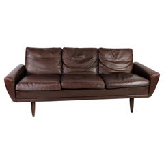 Brown Leather Sofa, Model 64, Georg Thams, Polstermøbelfabrik, 1960