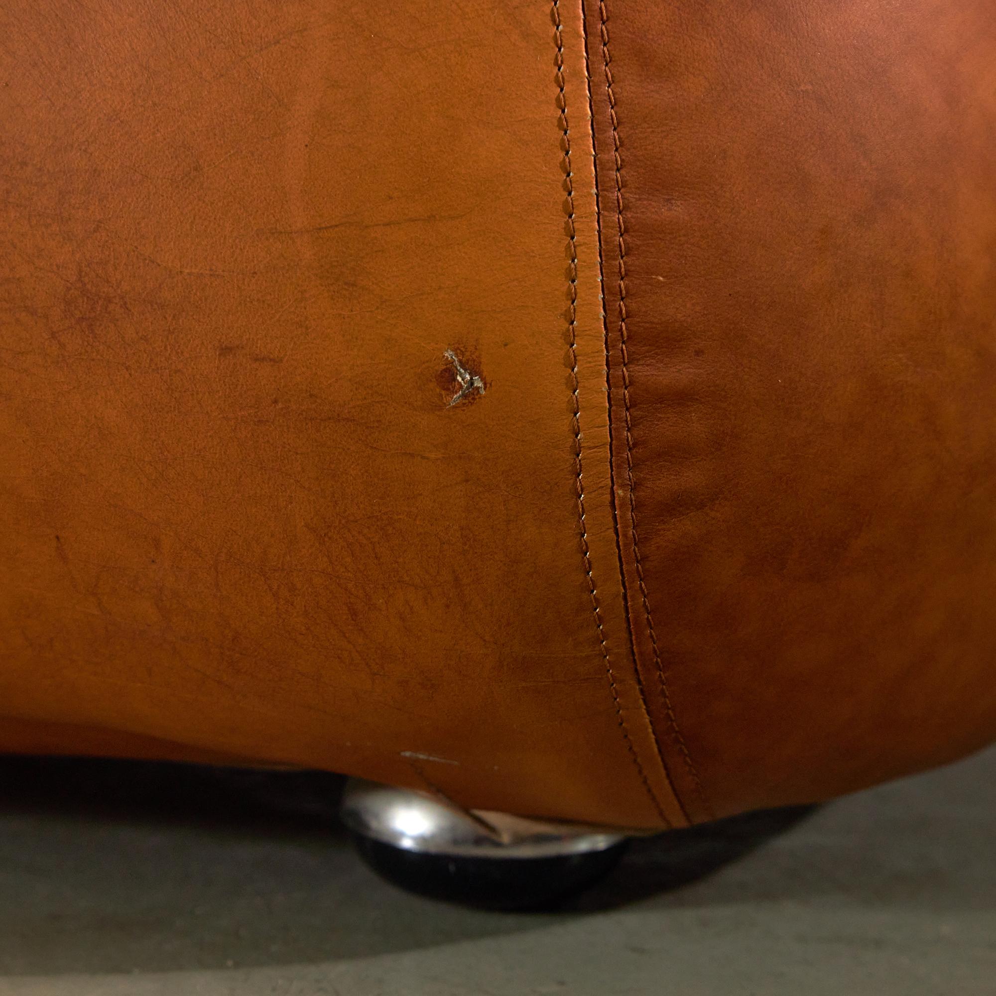 Brown Leather Sofa Set, Italy, 1970s For Sale 6