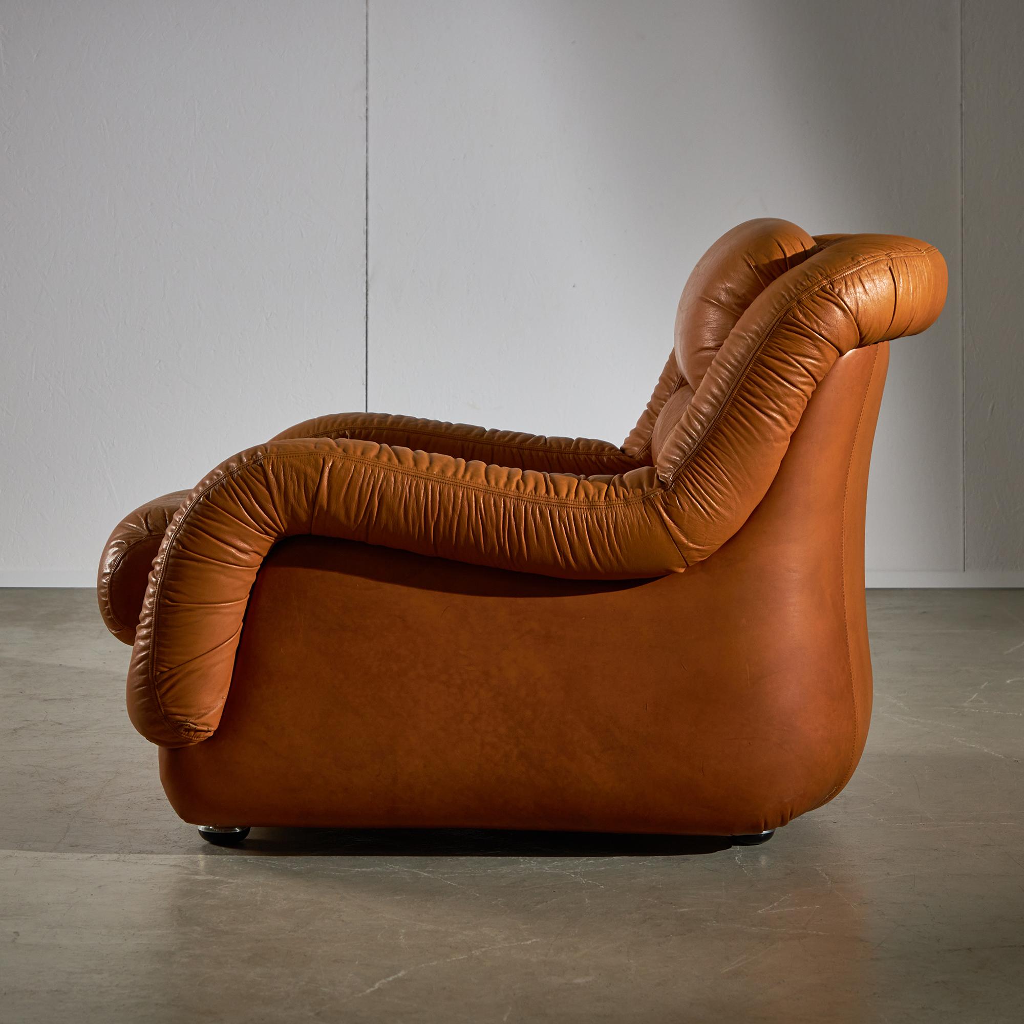 Brown Leather Sofa Set, Italy, 1970s For Sale 2