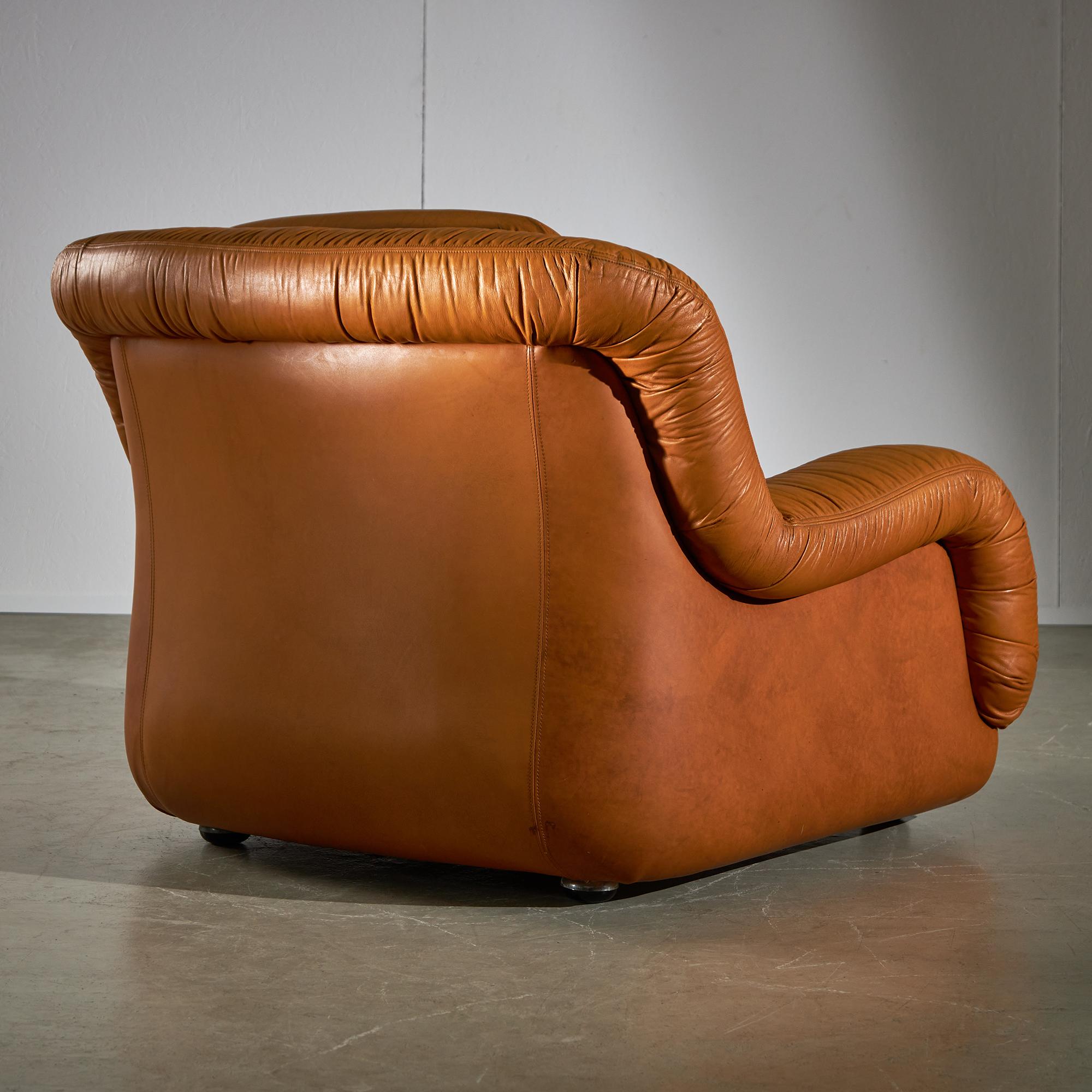 Brown Leather Sofa Set, Italy, 1970s For Sale 3