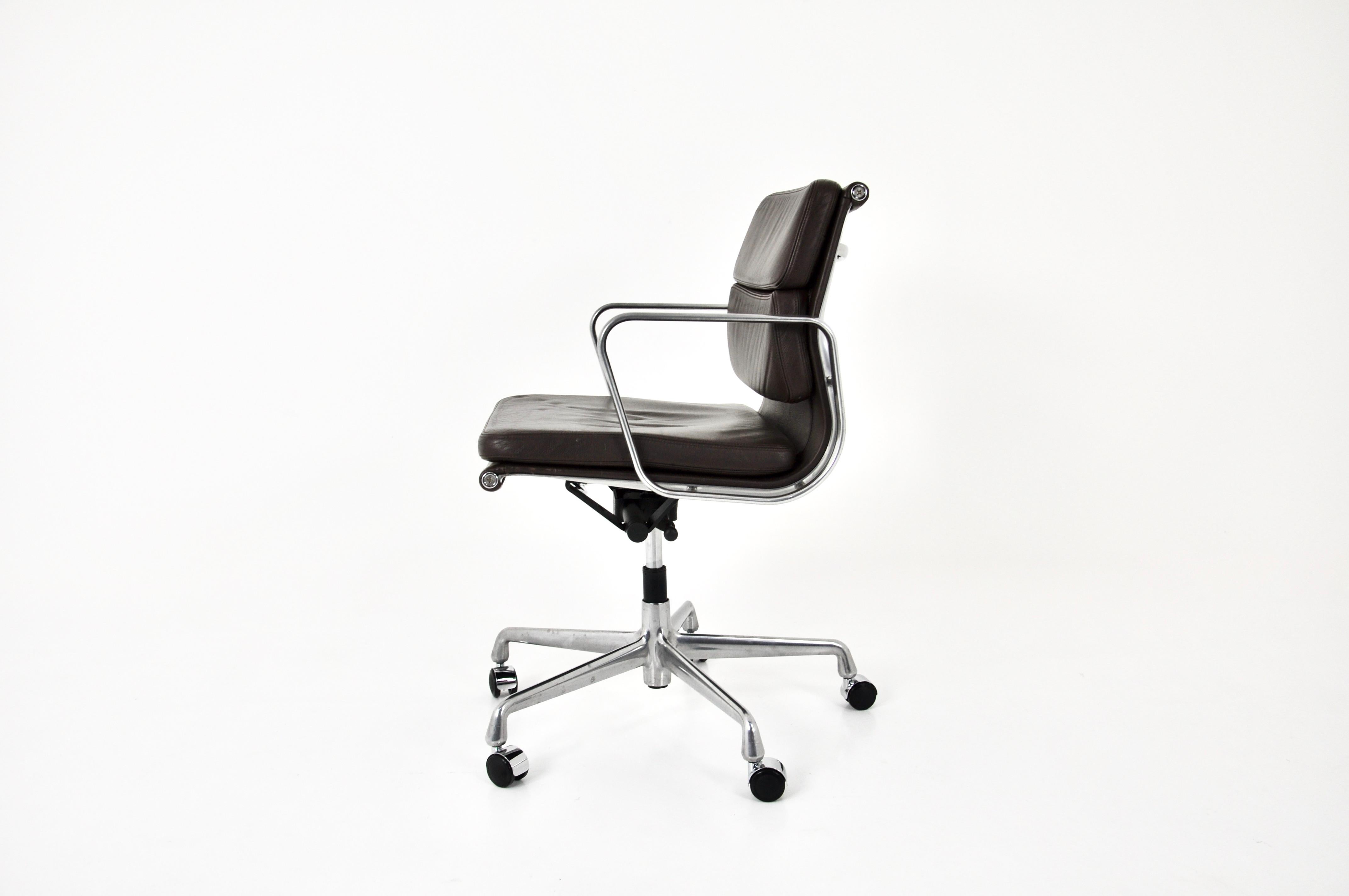 Aluminum Brown Leather Soft Pad Chair by Charles & Ray Eames for Vitra, 1980s