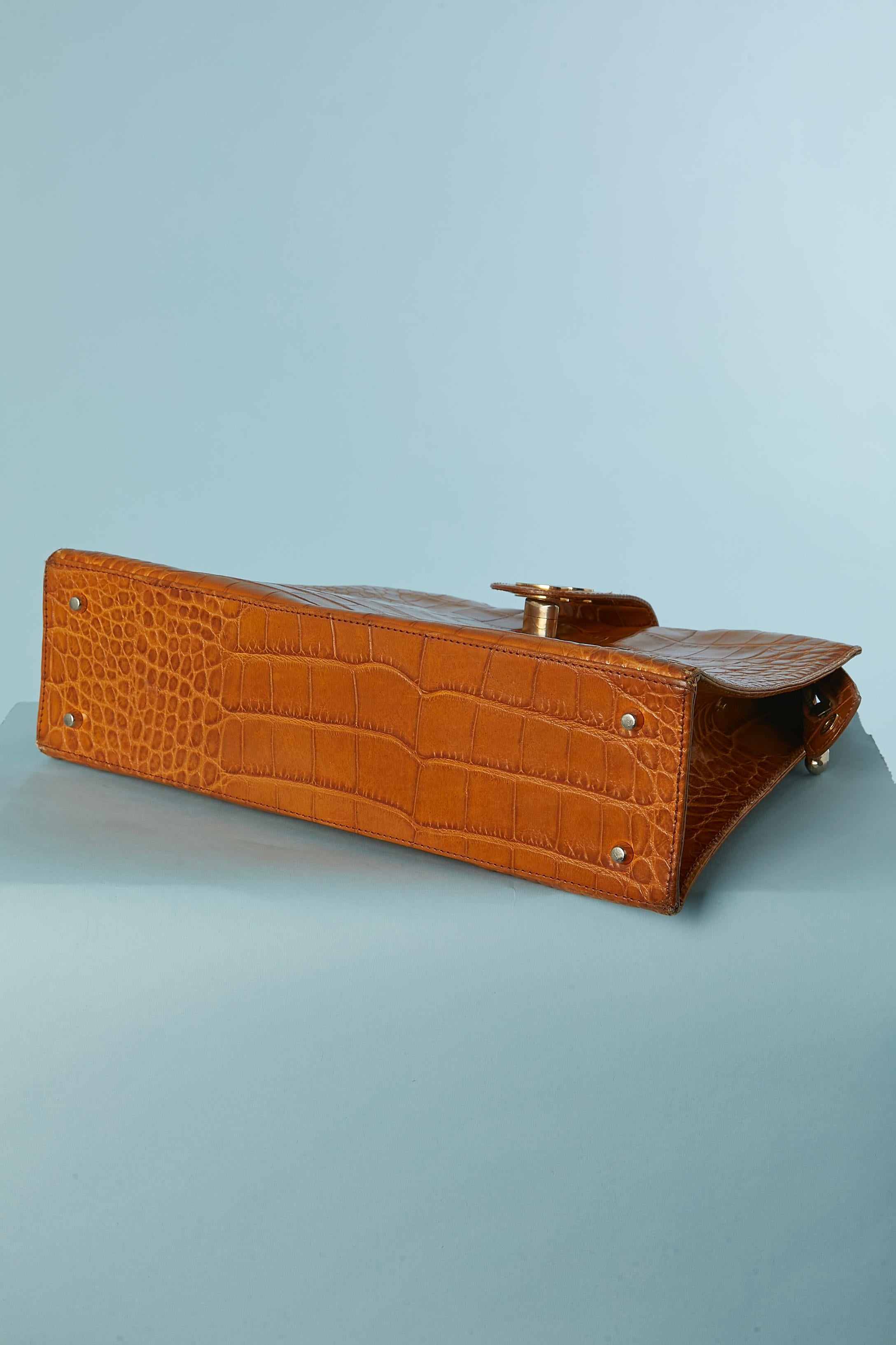 Brown leather structured shoulder bag with crocodile pattern Sonia Rykiel For Sale 1