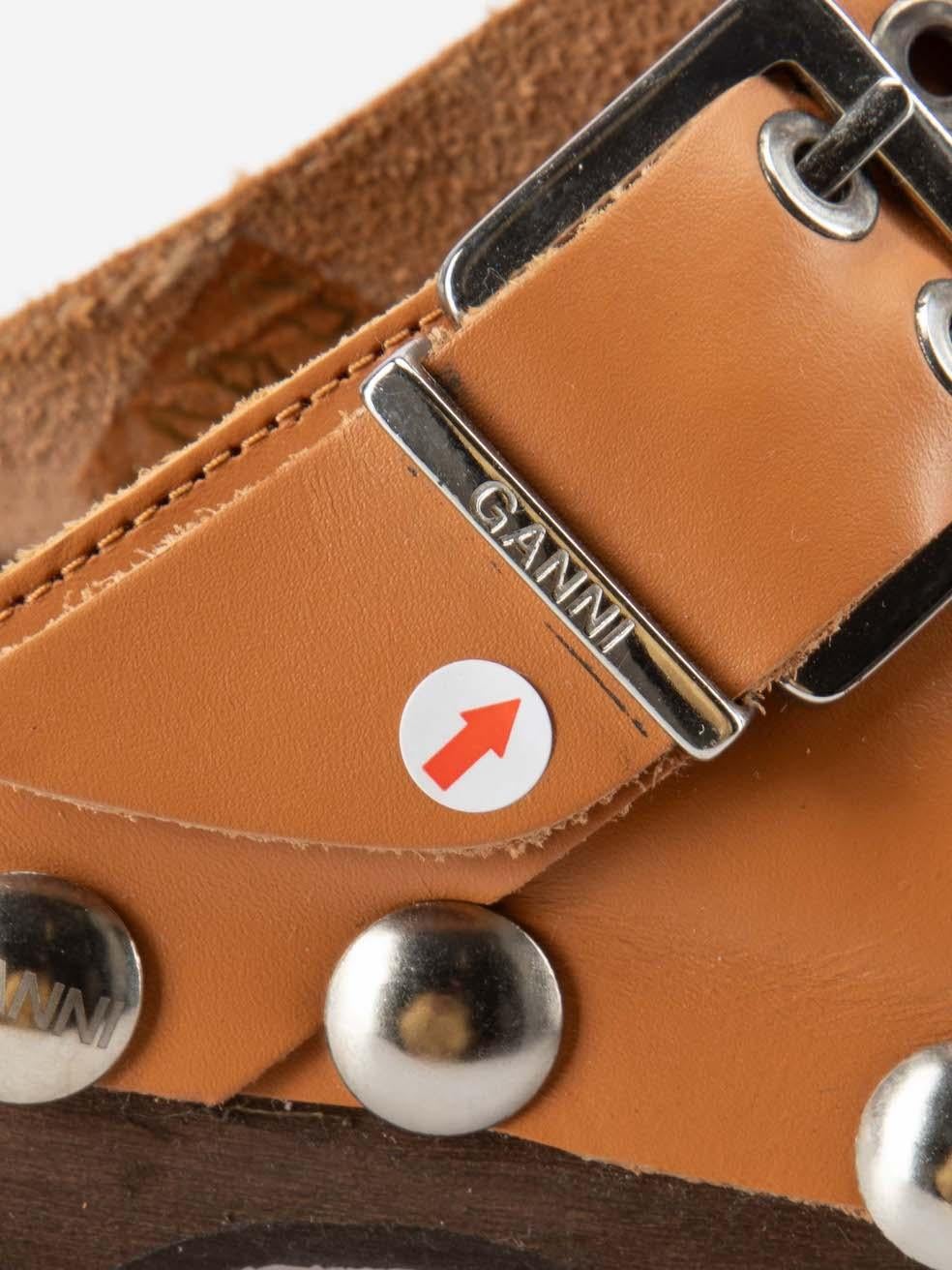 Brown Leather Stud-Detail Buckled Clogs Size IT 42 For Sale 4