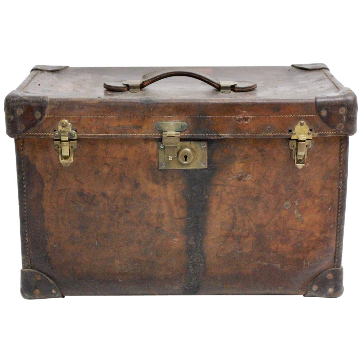Vintage Brown Leather Suitcase circa 1920, Austria