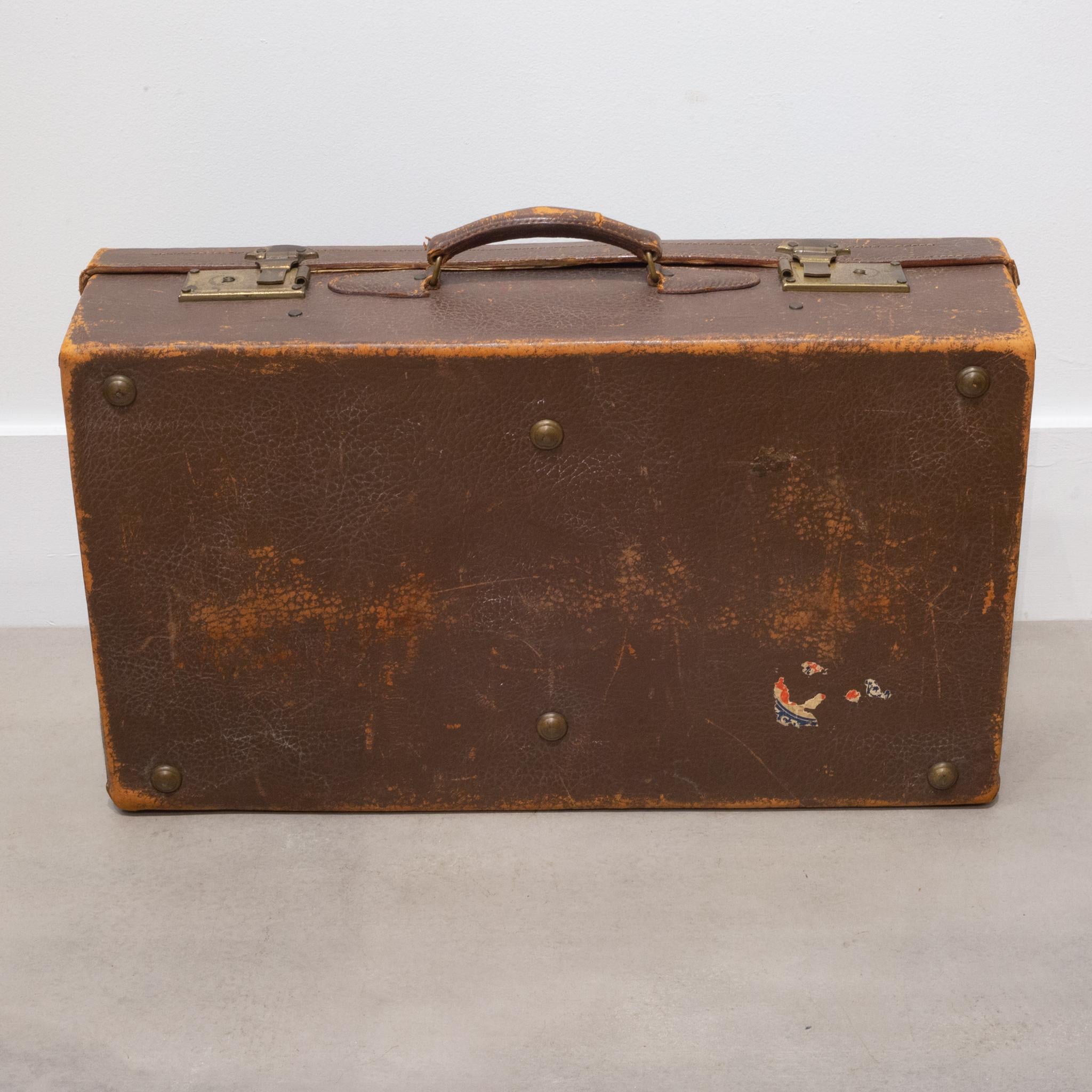 Brown Leather Suitcase With Brass Locks, Brown Leather Suitcase